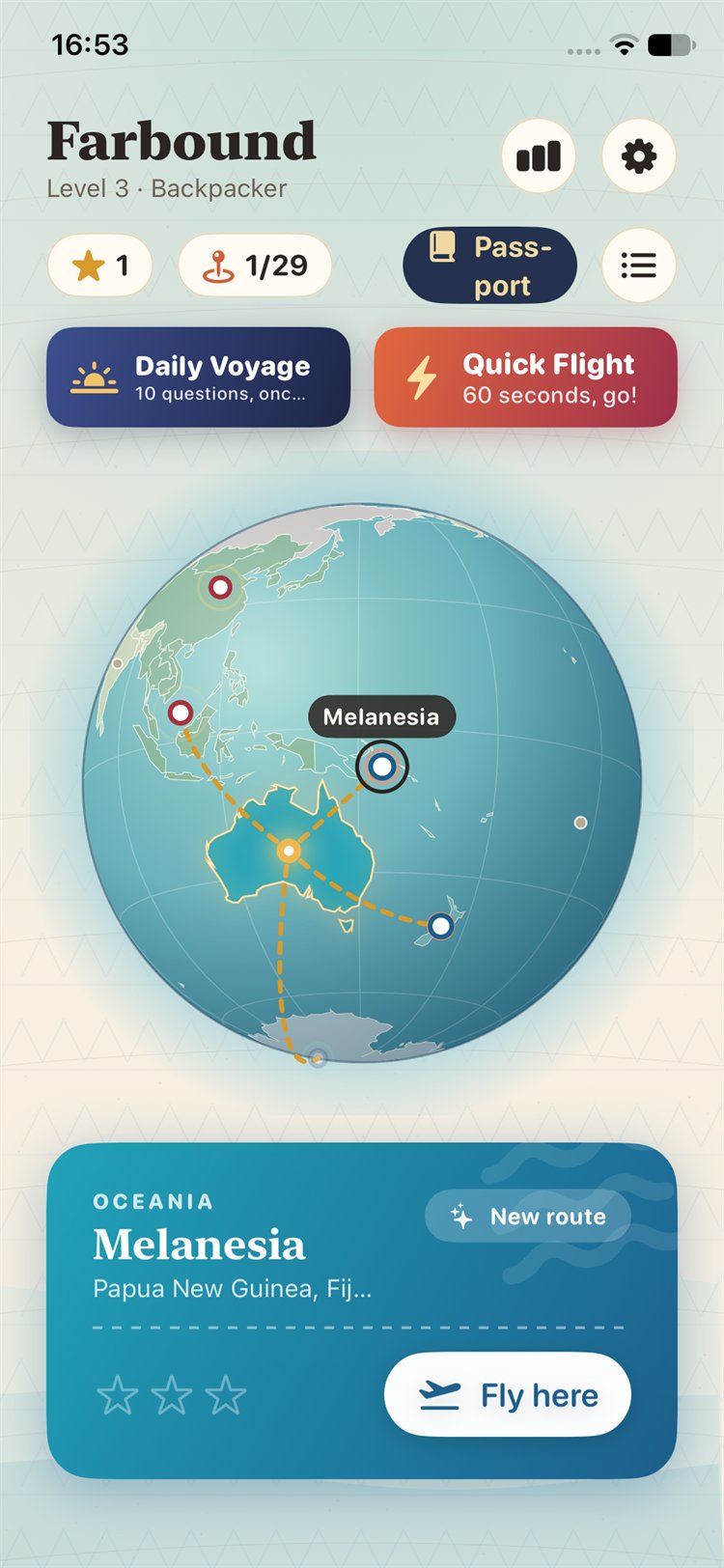 The hand-drawn globe with pins on each destination